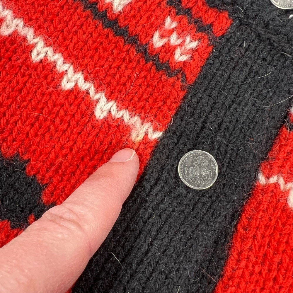 Vintage Cambridge Dry Goods Women's M Fair Isle Bear Button Cardigan Wool Red - Picture 3 of 6